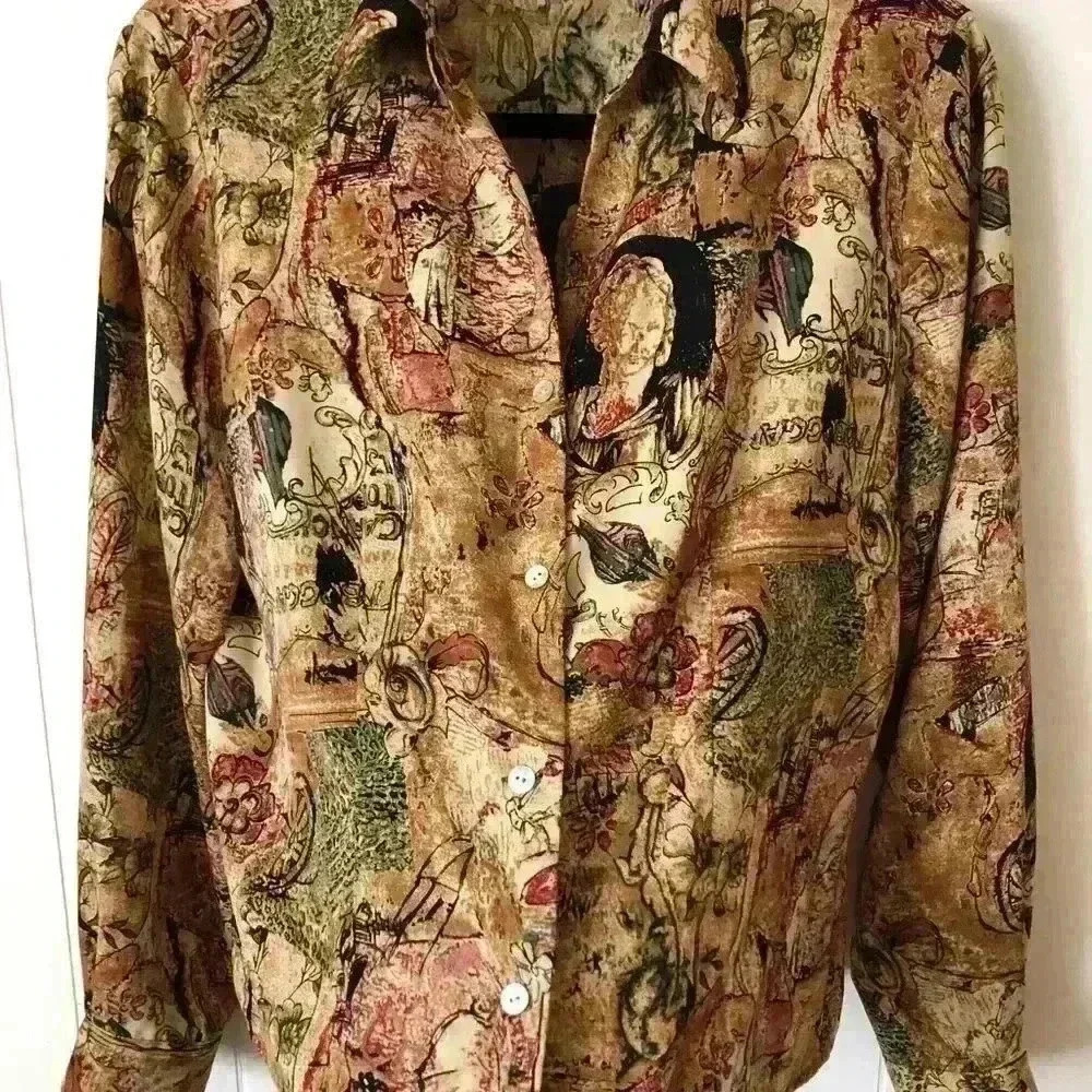 Dressbarn Button Down Printed Polyester Top Blouse Size M - Picture 2 of 5